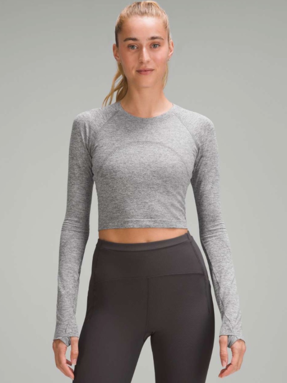 Lululemon Swiftly Tech Cropped Long-Sleeve Shirt 2.0 Slate / White